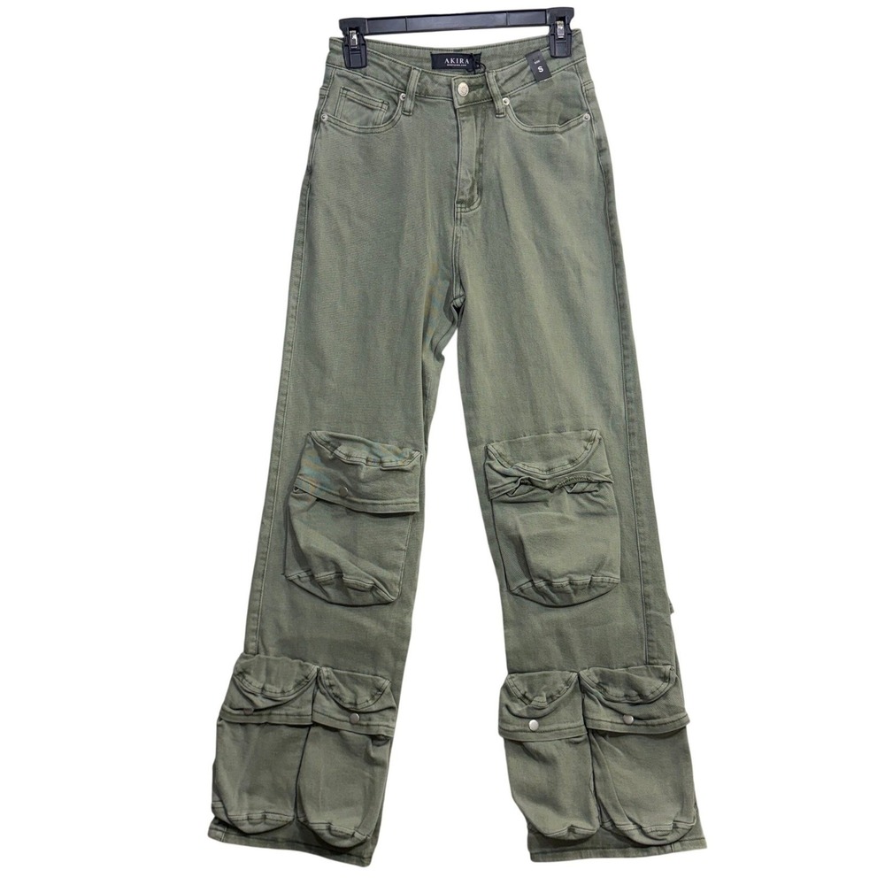 NWT Akira S Green Utility Cargo Pants Pockets Streetwear Y2K Grunge Cyberpunk - Picture 1 of 9